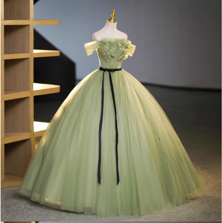 Green Princess Ball Gown Prom Dress Long Sweet 15/16 Dress for Girls Evening Formal Dress